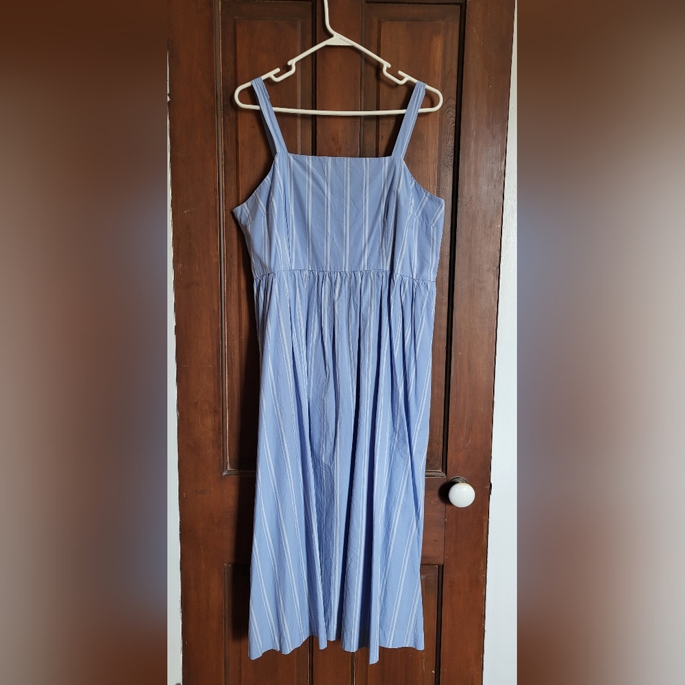 Long White Striped Light Blue Dress